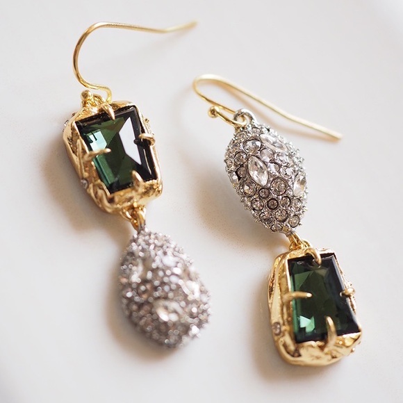 Alexis Bittar Jewelry - Alexis Bittar Mismatch Textured Pavé Crystal Drop Green Earrings